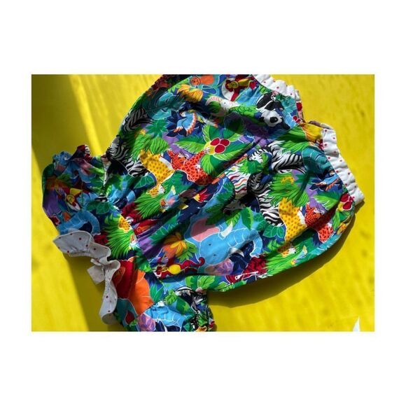 80s Disney Romper Winnie The Poo Colorful Jungle Animals Print Polkadot Ruffles - Picture 7 of 8